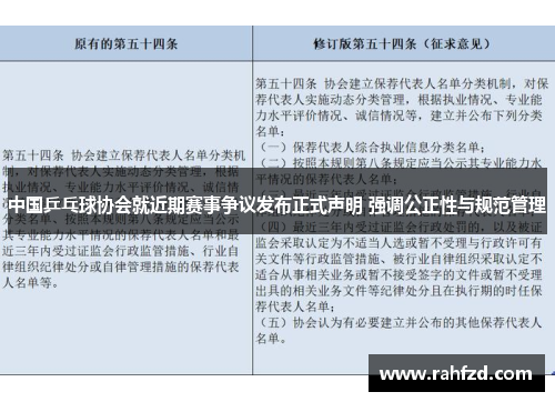 中国乒乓球协会就近期赛事争议发布正式声明 强调公正性与规范管理